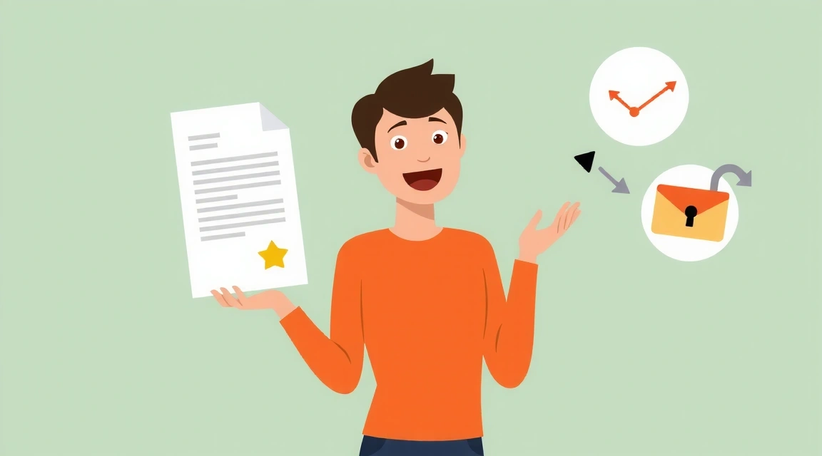 Illustration einer Person, die ihre Rechte mit verschiedenen Symbolen wie einem Dokument, einem Schlosssymbol und einem Pfeil, der Datenübertragung darstellt, geltend macht.